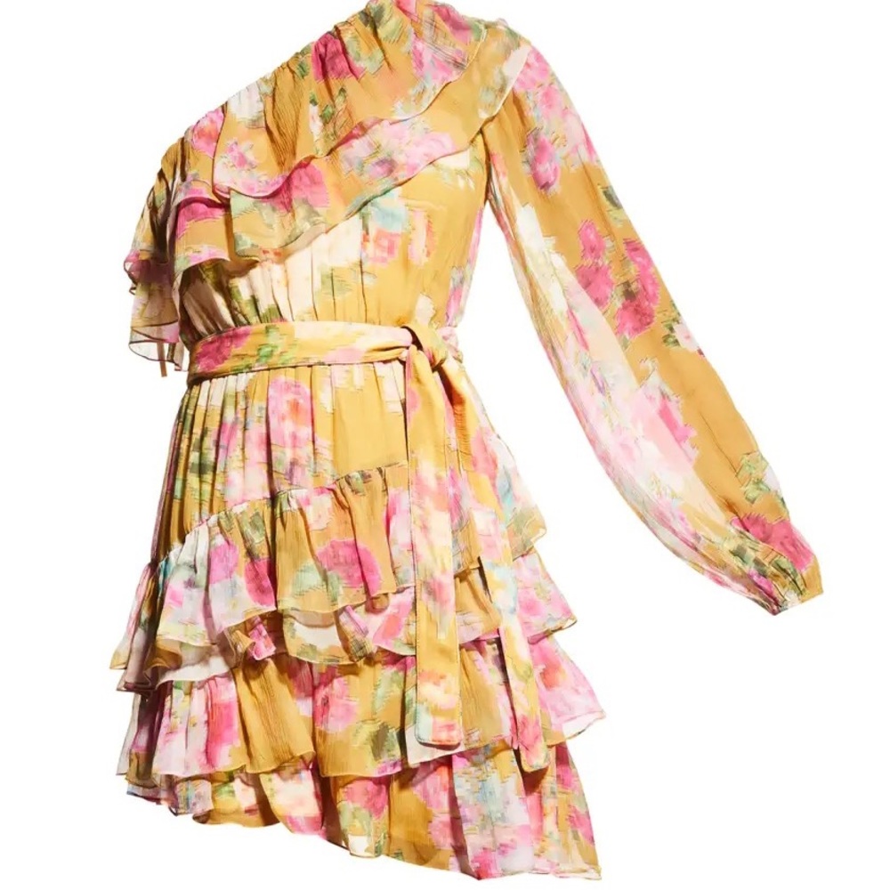 ROCOCO SAND
Asymmetric One-Shoulder Ruffle Georgette Dress size small
